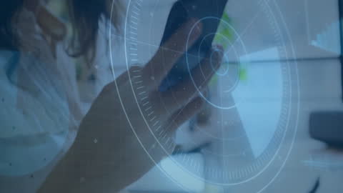 Futuristic Interface with Businesswoman Using Smartphone