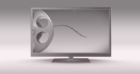 Television with Film Reel Animation in Minimalist Background