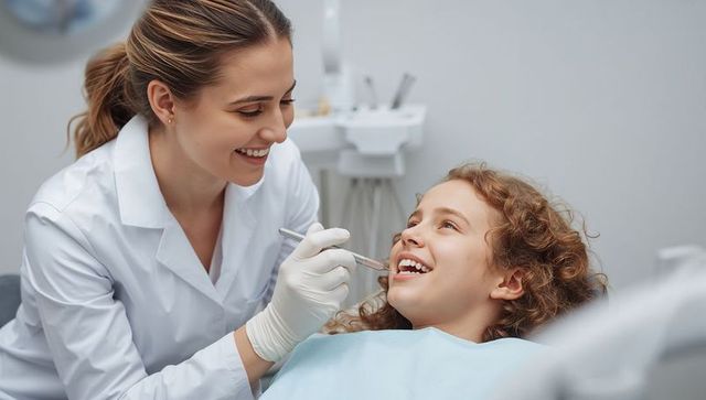 Professional Female Dentist Examining Smiling Child in Dental Clinic