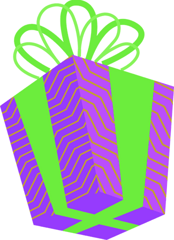 Colorful geometric gift box with green bow on transparent background