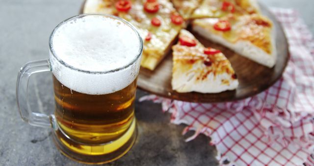 Cold Beer with Pepperoni Pizza on Wooden Tray - Download Free Stock Images Pikwizard.com