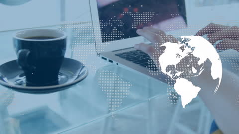 Business Technology with Worldwide Digital Interface and Laptop