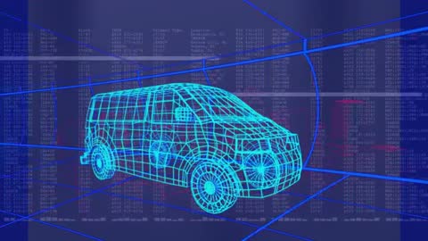 Holographic Wireframe Van with Data Interface