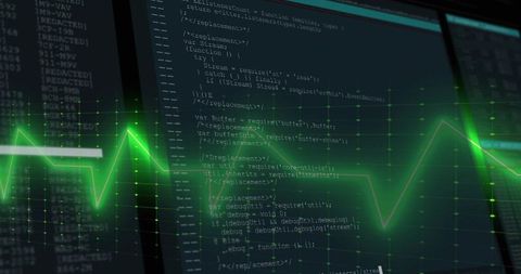 Futuristic digital cybersecurity with ecg snap against code screens