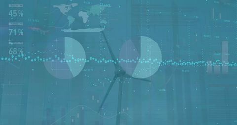 Digital Interface Displaying Data Streaming Over Wind Turbine