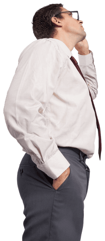 Transparent Image of Businessman Thinking Seriously with Hand on Face