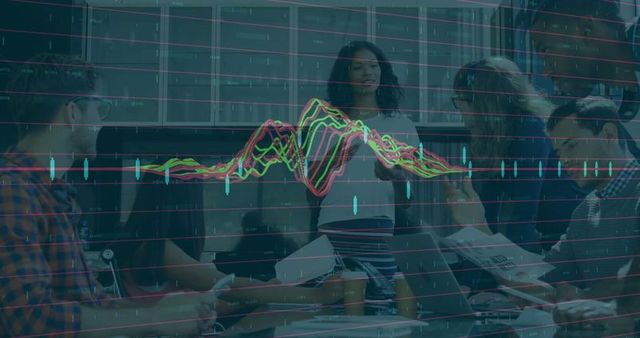 Team Analyzing Data: Collaborative Business Meeting in Modern Office