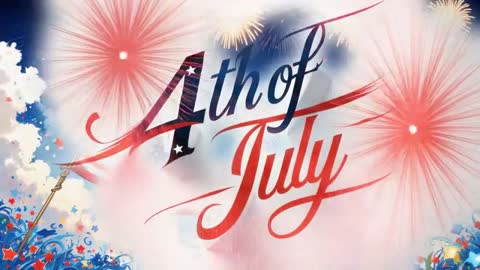 Glowing 4th of July Text with Fireworks and Festive Elements in Night Sky