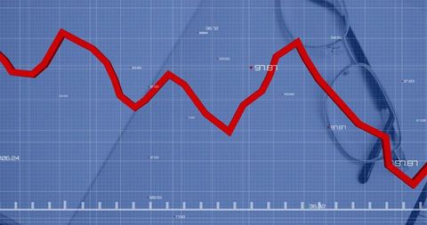 Waveform graph with red line over grid and eyeglasses symbolizing analytics