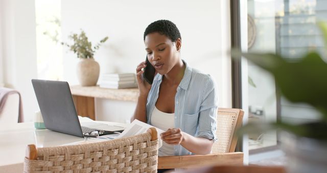 Woman Working from Home Office Talking on Phone While Using Laptop - Download Free Stock Images Pikwizard.com