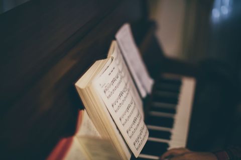 Sheet Music and Piano with Artistic Perspective