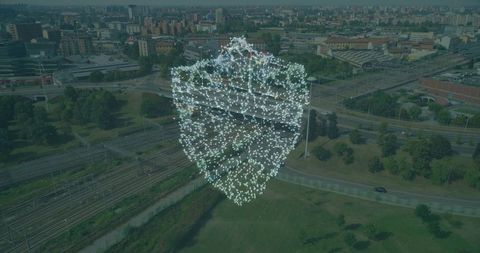 Digital Protection Shield Over Urban Cityscape Animation