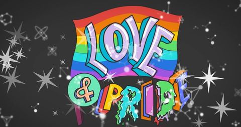 Love and Pride Text with Rainbow Flag Celebrates LGBTQ+ Equality