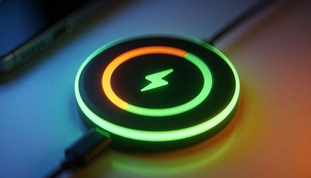 Glowing circular wireless charger with led ring and usb-c fast charging minimal desk setup