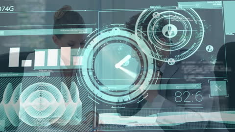 Futuristic Technology Data Interface with Business Professionals Overlay