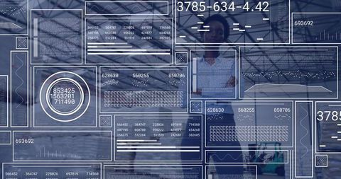 Businesswoman Interacting with Augmented Reality Data Overlays in Exhibition Hall