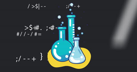 Colorful Chemistry Icons with Mathematical Symbol Background