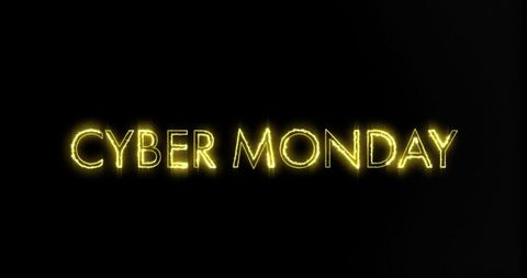 Bright neon cyber monday sign in dark background