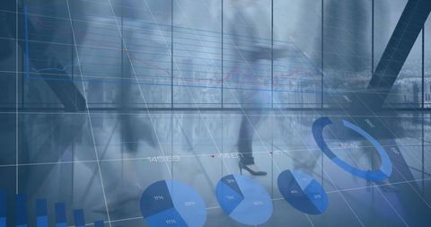 Business Professionals Analyzing Digital Financial Statistics Overlay