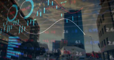 Corporate Finance Data Animations Over Urban Skyline