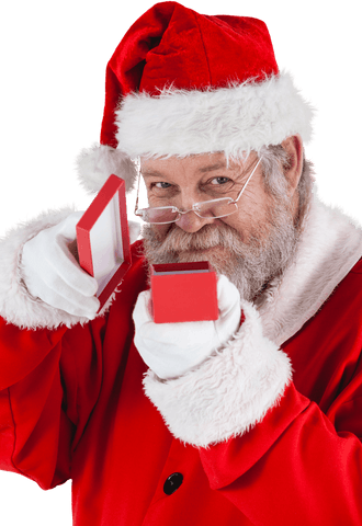 Santa Claus Opening Red Gift Box Transparent Background