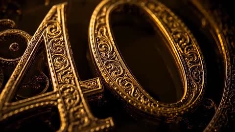 Sweeping lighting revealing ornate gold numeral 40 with filigree detail in macro video