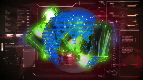 Futuristic Global Data Interface with Digital Holographic Globe