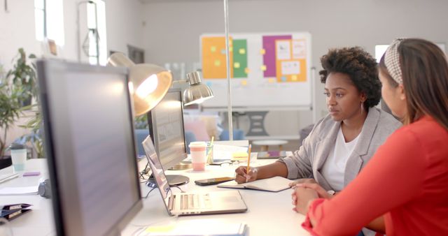 Two Women Collaborating on a Project in Modern Office - Download Free Stock Images Pikwizard.com