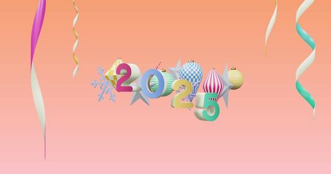 Festive 2025 with New Year and Christmas Ornaments on Pink Background
