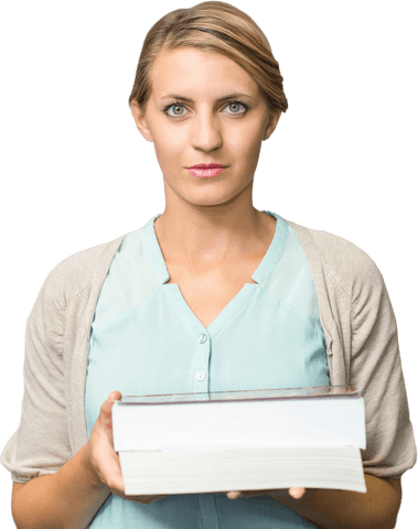 Transparent Businesswoman Holding Books Face on