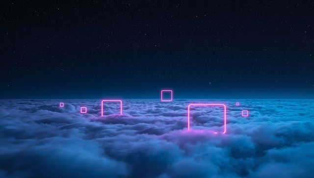 Futuristic Neon Frames Glowing Over Mystical Night Clouds