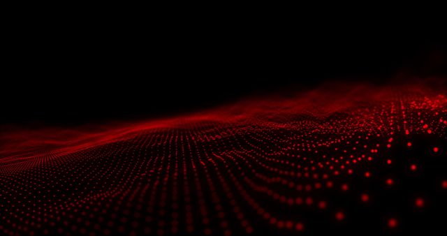 Rows of multiple red dots forming a flowing mesh with hypnotic motion against a black background convey a futuristic, digital aesthetic. Perfect for technology, digital art, and science fiction themes. Ideal for backgrounds, advertisements, or modern video effect needs.