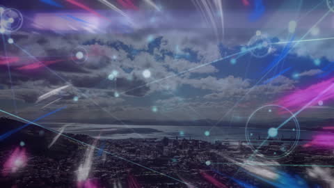 Futuristic Digital Network Cityscape Overlay