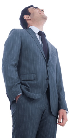 Confident Businessman Looking Up with Smile on Transparent Background