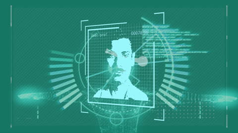 Futuristic Digital Interface with Human Icon and Data Analytics