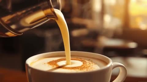 Crafting Milk Latte Art in Stylish Rustic Cafe