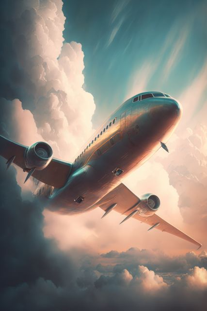 Passenger plane flying through cloudy sky, created using generative ai technology - Download Free Stock Photos Pikwizard.com