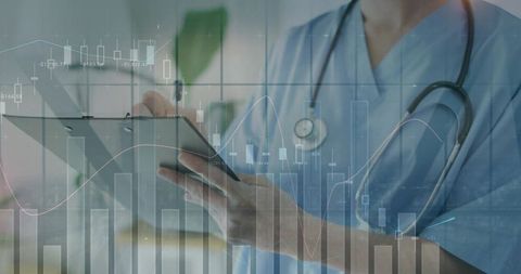 Nurse Using Tablet While Reviewing Digital Health Analytics and Clinical Dashboards