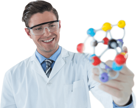 scientist enthusiastically exploring molecular structure on transparent background - Download Free Stock Videos Pikwizard.com