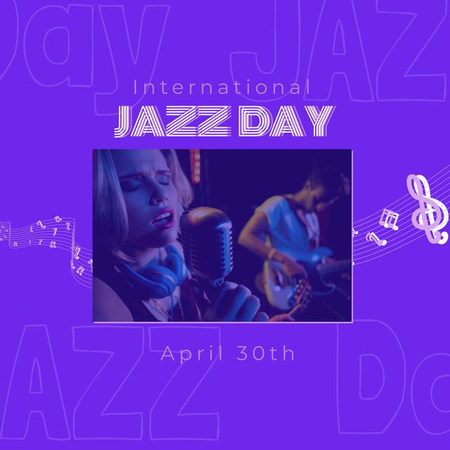 Musicians Celebrating International Jazz Day with Vocal and Guitar Performance - Download Free Stock Templates Pikwizard.com