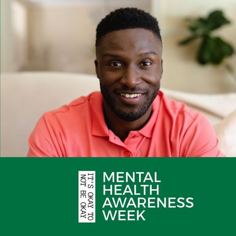 positive mental health awareness week portrayal with smiling man - Download Free Stock Templates Pikwizard.com