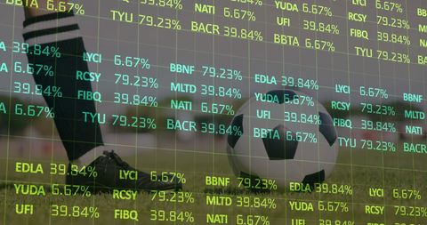 Financial Data Overlay on Football Field Perspective Sports Business Concept