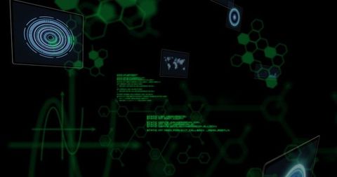 Futuristic Green Holographic Interface with Hexagonal Patterns
