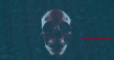 Futuristic Digital Interface with Skull and Data Streams