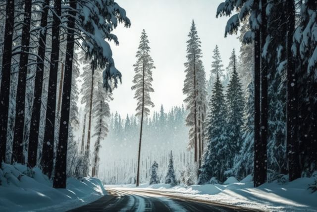 Scenic winter snow landscape with road in forest, created using generative ai technology - Download Free Stock Photos Pikwizard.com