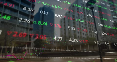 Financial Data Over Urban Skyline with Modern Animation