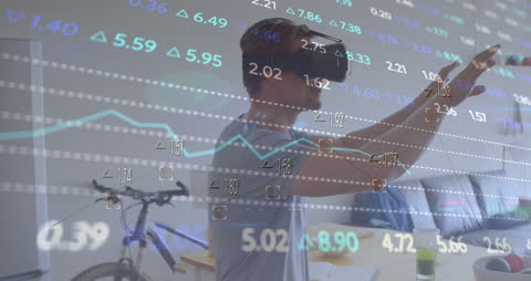 Man Engaging with Virtual Reality Stock Market Interface