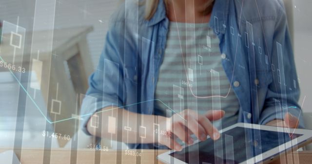 Woman Analyzing Financial Data on Tablet with Graph Overlays - Download Free Stock Images Pikwizard.com