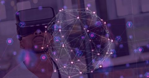 Man Immersed in Virtual Reality Digital Network Interface - Download Free Stock Images Pikwizard.com