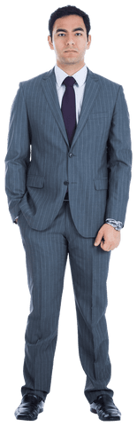 Transparent Serious Biracial Businessman in Pinstriped Suit